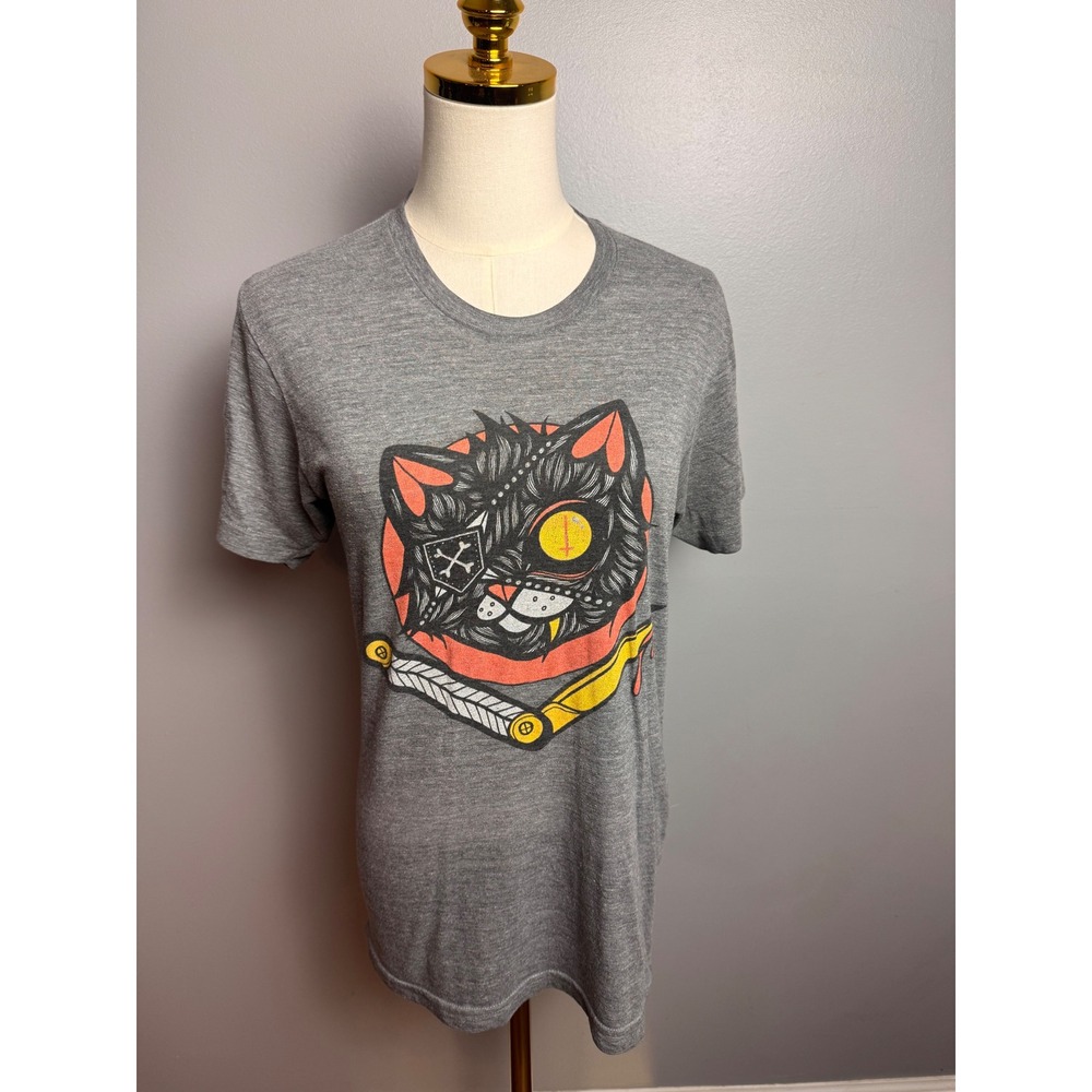 American Apparel Graphic T-Shirt Women S Grey Excellent Cat Straight Razor Tee
